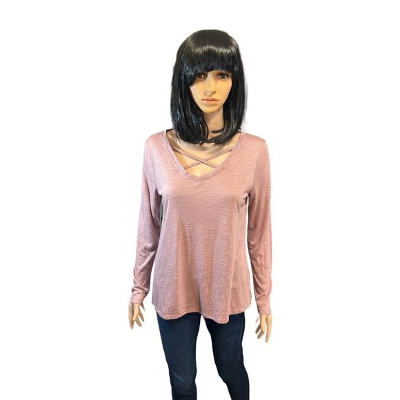 (6 for $25)Dusty Rose Long sleeve V-neck Top size medium - Picture 2 of 7